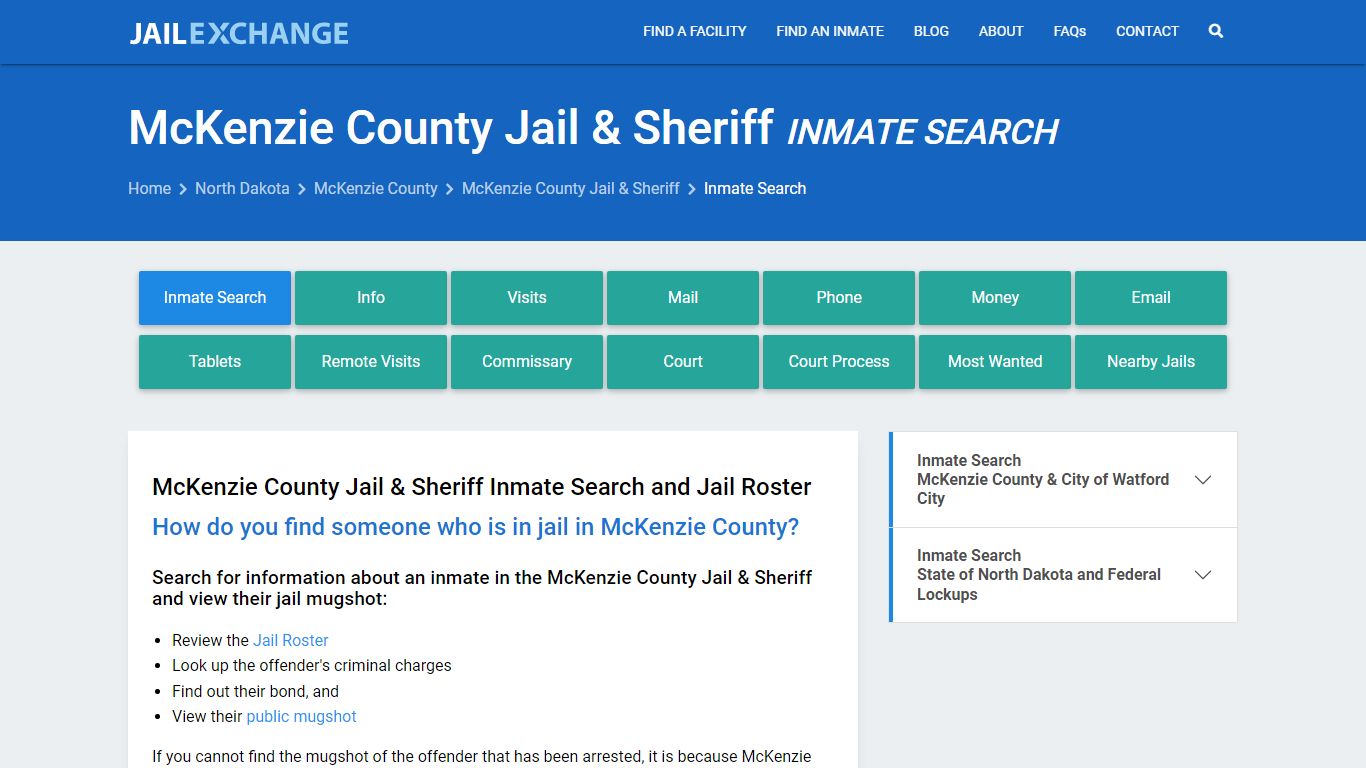 Inmate Search: Roster & Mugshots - McKenzie County Jail & Sheriff, ND
