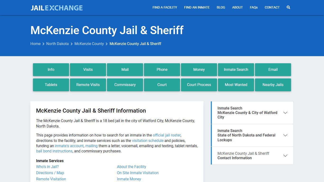 McKenzie County Jail & Sheriff, ND Inmate Search, Information